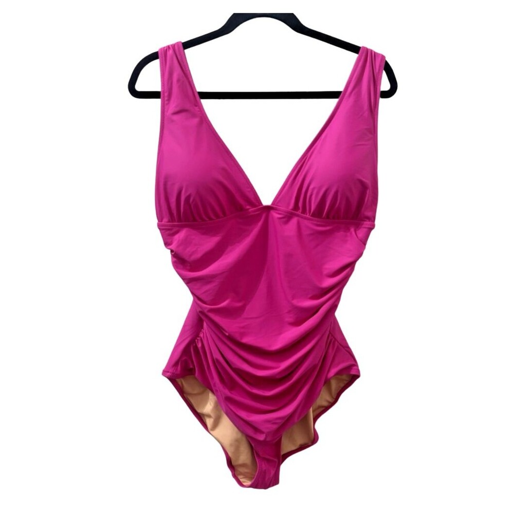 J.Crew Size 14 Womens Hot Pink Fuschia Rouched  One Piece Bathing Suit - NWOT